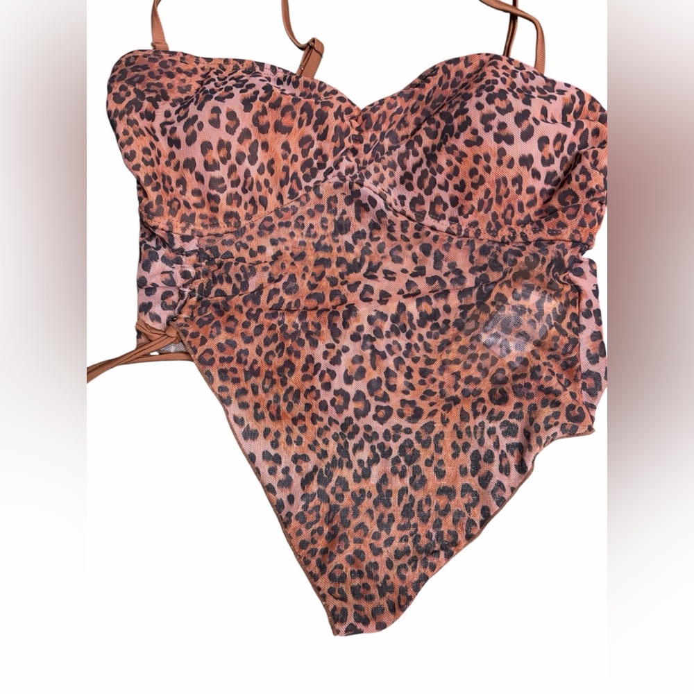 Leopard Print One-Piece Bikini Swimsuit in Brown